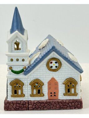 Lotus Ceramic White Church Vintage Christmas Village 4.5" Figurine Snow Accents